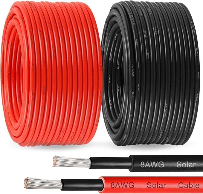 Solar Panel Wire 8 AWG - Solar Extension Cable 100Ft Black & 100Ft Red 8 Gauge Tinned Copper PV Wire for Outdoor Automotive RV Solar Panel Boat Marine (Black+Red)