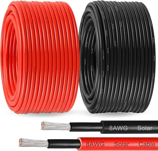 Solar Panel Wire 8 AWG - Solar Extension Cable 100Ft Black & 100Ft Red 8 Gauge Tinned Copper PV Wire for Outdoor Automotive RV Solar Panel Boat Marine (Black+Red)