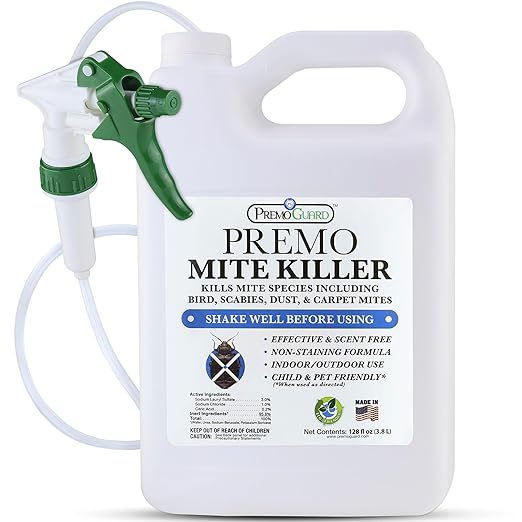Premo Guard Natural Mite Spray – Large 128 oz Bottle – Plant Based Treatment for Dust, Spider, Carpet, Bird, Rat Mites – Safe for Families, Pet, Home, Bedding & Furniture When Used As Directed
