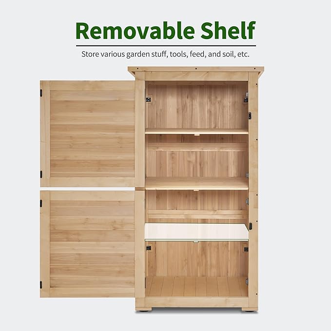 MCombo 30" Deep Wood Sheds & Outdoor Storage, Outside Garden Tool Cabinet Shed with Removable Shelf, Outdoor Storage Cabinet Shed Waterproof for Patio 0786 (Natural)