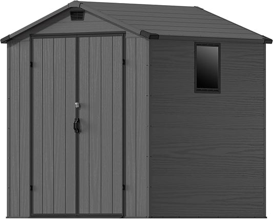 Devoko 6x6 FT Plastic Outdoor Storage Shed - Lockable Resin Tool Shed with Window & Floor - Easy Assembly for Garden, Backyard, Deep Gray