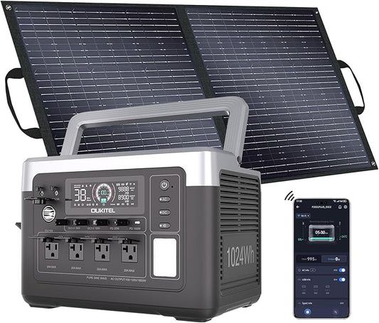 OUKITEL P1000 Plus 1024Wh Solar Generator with 4 AC Outlets (3600W Peak), 1800W Power Station with 100W Solar Panel, 1200W Fast Charging, APP Control Battery Backup for Home, Camping & RVs