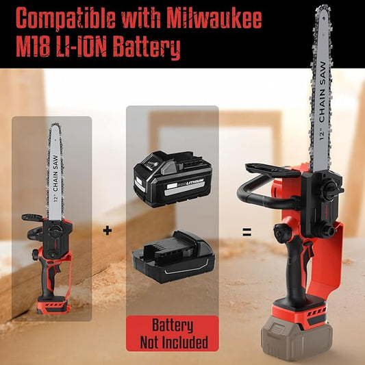 Mini Chainsaw for Milwaukee M18 Battery, 12 Inch Electric Chainsaw with Auto Oiler & Security Lock, for Wood, Trees Cutting (Battery Not Included)