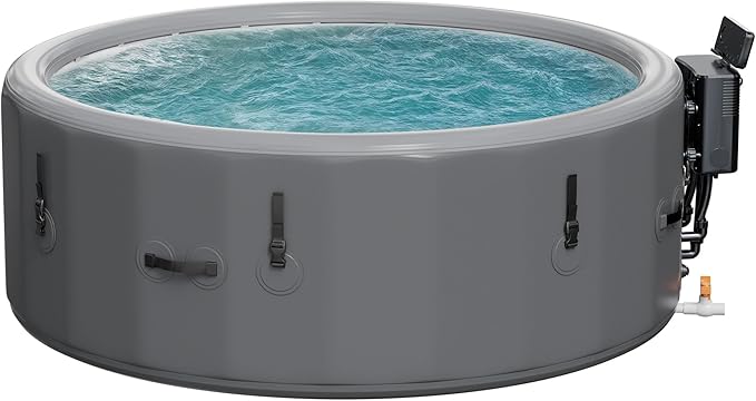 4-6 Person Inflatable Hot Tub, Portable Outdoor Spa with 160 Soothing Air Jets(77" x 28"), Portable Hot Tub with Cover and Heater Pump, Gray