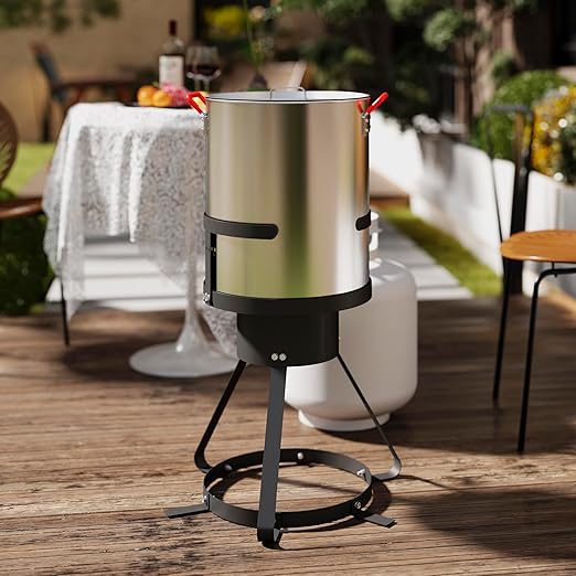 30 Qt Aluminum Turkey Fryer Pot with Stockpot Basket & 50,000 BTU Propane Gas Burner, Outdoor Deep Fryer & Seafood Boil Pot-Outdoor Cooker for Crawfish, Crab, Shrimp and Frying