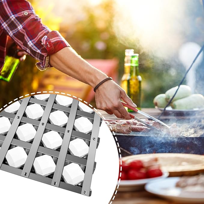Kalomo 17.8125" Grill Heat Plates Grill Briquette Tray for Alfresco Grill ALX2-30C, ALX2-42C, ALX2-42RFG, ALX2-56, ALX2-56BFG, Stainless Steel BBQ Heat Shield Flame Tamer with 48 Ceramic Briquettes