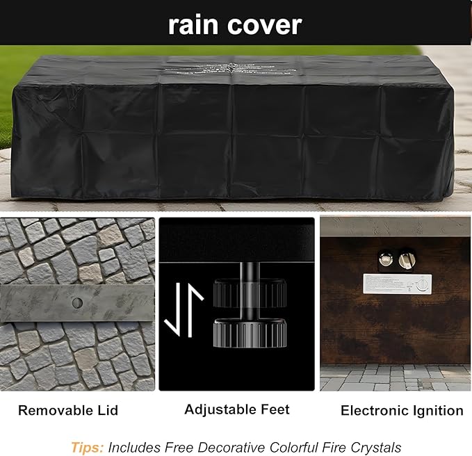 Propane Fire Pit Table, 42 Inch Firepits for Outside, Rectangle Gas Fire Pits for Outside Patio, Deck, Pool, 50000BTU, Tank Outside, Tank Not Included, Cement Grey