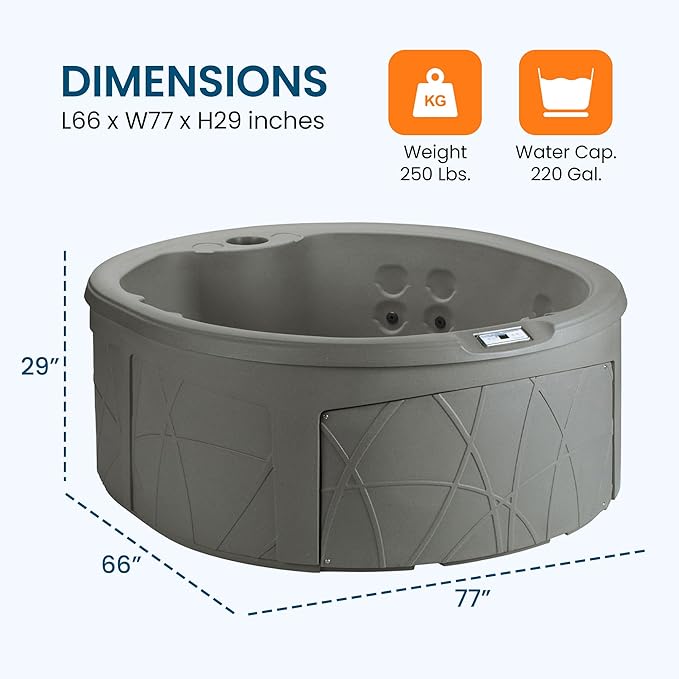 LifeSmart 4-Person Outdoor Hot Tub with Cover, LED Lights & Accessories – Circular Above-Ground Spa in Taupe