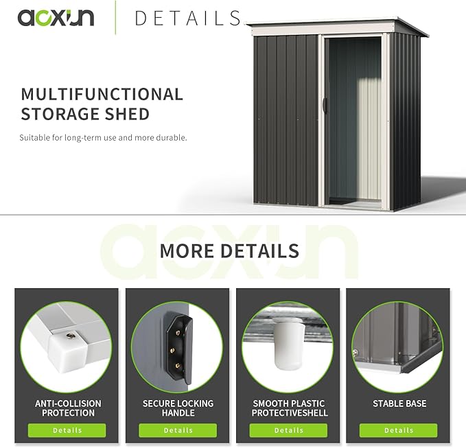 Aoxun 5x3FT Outdoor Shed Metal Storage Shed with Single Slooping Roof Lockable Door Steel Utility Tool Shed Outdoor Storage Garden Shed for Backyard Garden Patio Lawn, Black