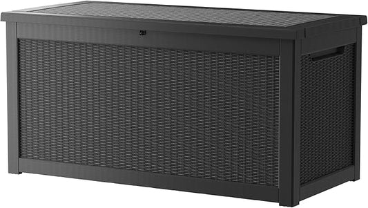 320 Gallon Deck Box, Resin Outdoor Indoor Waterproof Storage Box, Lockable Storage Box With Handle for Patio Furniture - Garden Tools - Swimming Pool Tools UV-Resistant - Black (320)