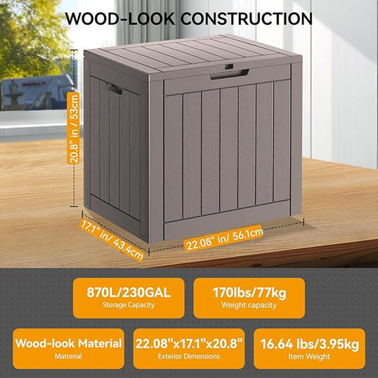 NUNU LAB 35 Gallon Outdoor Storage Box Waterproof, Outside Package Delivery Deck Boxes with Lockable Lid, Backyard Storage Bin For Garden Tools, Patio Cushions, Pool Accessories, Gray