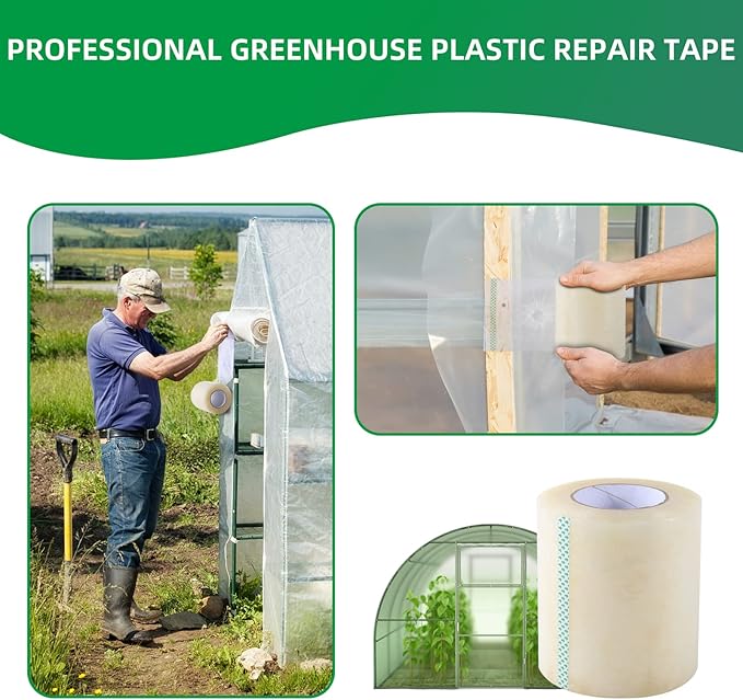 Greenhouse Repair Tape, 6.3 mil Thickness Greenhouse Plastic Tape, Clear UV Resistant Greenhouse Sheeting Coverings Film Tape(5inX213ft)