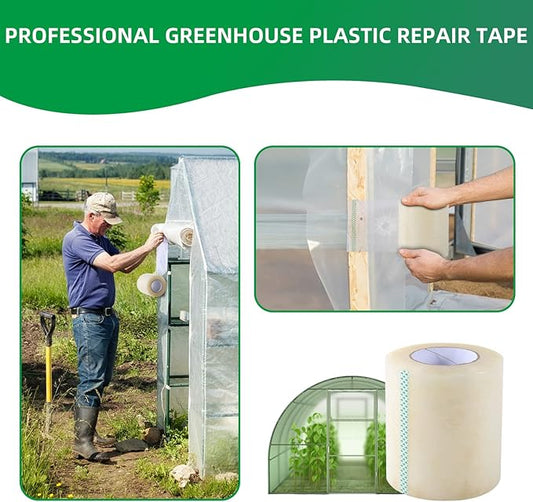Greenhouse Repair Tape, 6.3 mil Thickness Greenhouse Plastic Tape, Clear UV Resistant Greenhouse Sheeting Coverings Film Tape(5inX213ft)