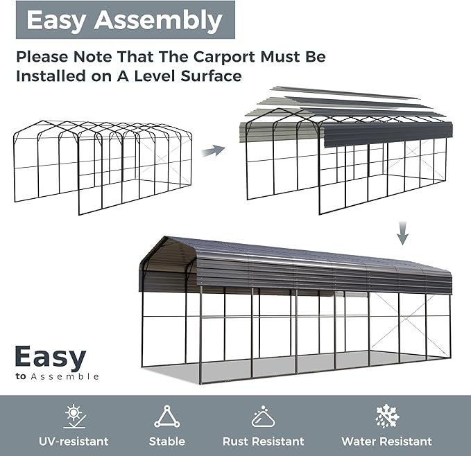 GREEN PARTY 14 x 35 ft Metal RV Carport Kits with Galvanized Steel Roof, Heavy Duty 2 Car Outdoor Car-Shed Canopy, Car Tent Metal Garage Shelter for RV, SUV, Truck, Tractors and Boats, Gray