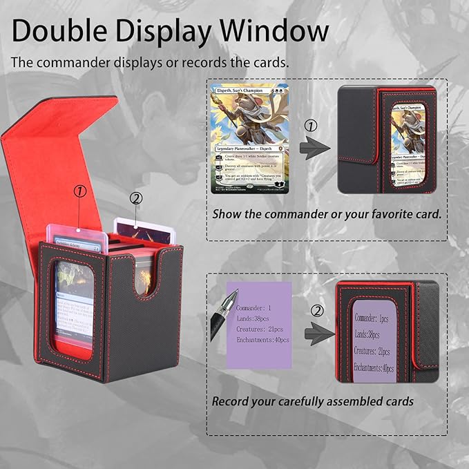 MTG Deck Box, Double Display Window MTG, Commander Deck Box Fits 120+ Single Sleeved Cards, PU Leather Magnetic Closure Card Box with 2 Dividers&2 Toploaders for TCG, CCG, Blue