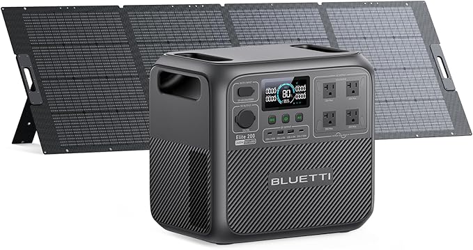 BLUETTI Elite 200 V2 Solar Generator with 350W Solar Panel Included (Ships Separately), 2073.6Wh Portable Power Station w/ 4 2600W AC Outlets, 17-Year Lifespan, LFP Power for Camping, Off-grid