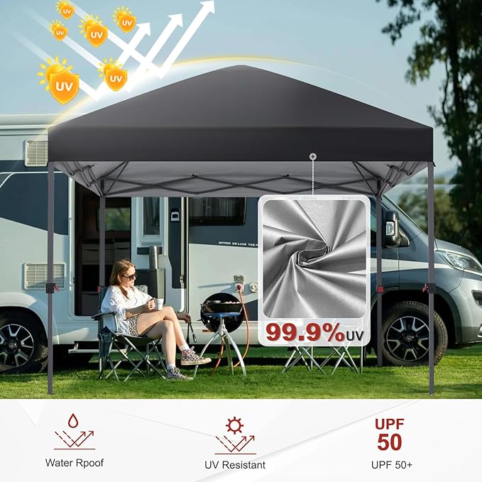 ABCCANOPY Pop Up Canopy - Outdoor Patio Portable Canopy Tent Heavy Duty for Backyard and Deck with 4 Sandbags(Black, 8x8)