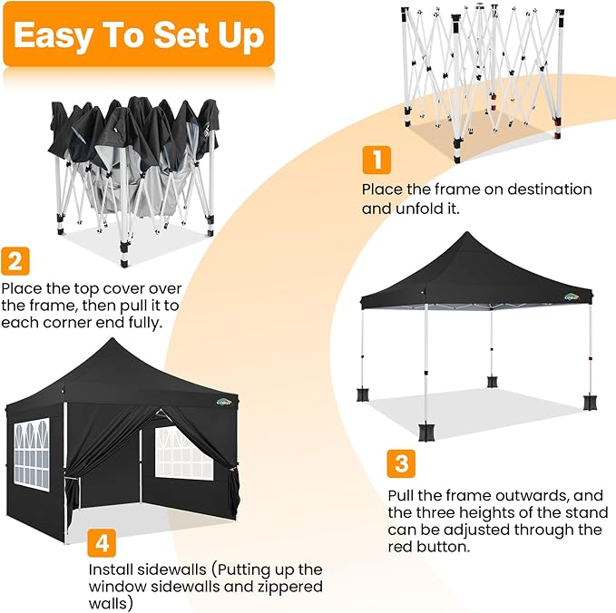 COBIZI 10x10ft Pop Up Canopy with 4 Removable Sidewalls, Easy Up Commercial Gazebos, Waterproof and UV50+ Gazebo with Portable Bag, Adjustable Leg Heights, Tents for Parties, with 4 sandbags