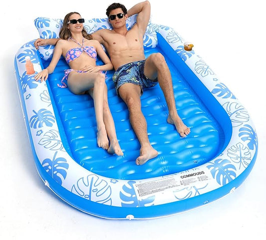 Inflatable Tanning Pool Lounger Float with Cervical Pillow - Pool Floats Adult for Sunbathing, Backyard, Pool Party - Inflate Ball Pit for Babies - Kids Swimming Pool Bed