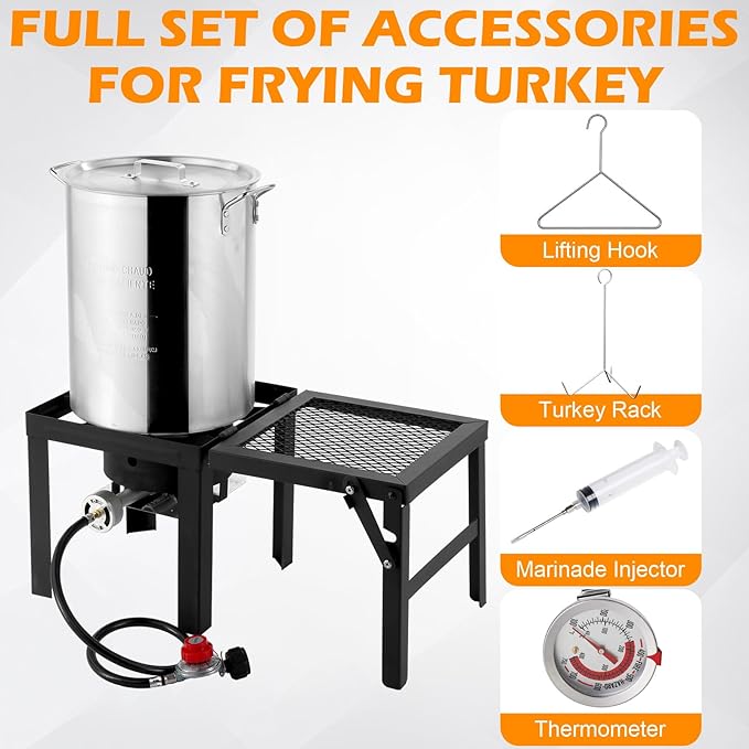 ROVSUN 30QT Turkey Fryer with Boiler Steamer Set Basket & 55000BTU Propane Burner, Outdoor Deep Fryer & Seafood Crawfish Boil Pot with Thermometer, Marinade Injector, Turkey Rack & Rack Lifter