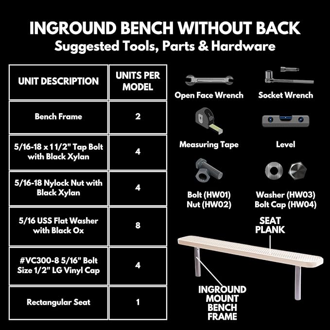 COATEDOUTDOORFURNITURE Heavy-Duty Outdoor Bench Thermoplastic Coated, Punched Steel, Commercial-Grade Seating, Made in America (Inground Without Back, 6 Ft, Textured Dark Blue)