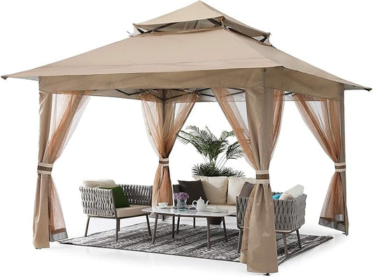 ABCCANOPY Pop Up Gazebo 13x13 - Outdoor Canopy Tent with Mosquito Netting for Patio Garden Backyard (Khaki)
