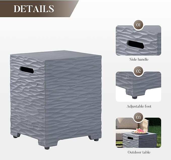 Cosiest Propane Fire Pit with Tank Cover for Outside, 35 in Round Gas Fire Pits for Outdoor Patio, Certified, 50000 BTU Concrete Rectangle Base with Rain Cover, Free Lava Rocks