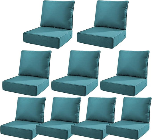 6" Thick Outdoor Cushions 22x24x6, 9-Set Deep Seat Patio Cushions with Removable Cover, Waterproof & Fade Resistant Replacement for Wicker Chair, Loveseat, Sofa - Peacock Green