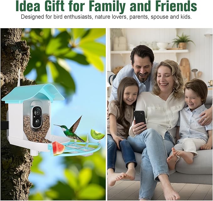 HUEVUE Bird Feeder with Camera, AI Identify Birds Species Solar Powered, Auto Record Videos in Backyard, Instant Notifications, Ideal Gift for Family and Bird Lovers