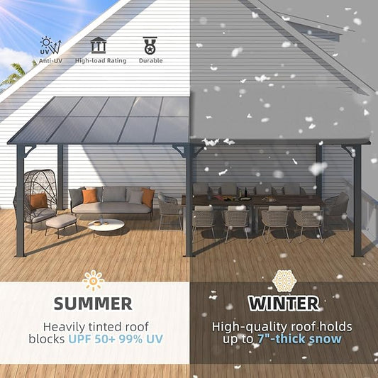 AECOJOY 20' x 10' Outdoo Gazebo Pergola for Patio, Large Wall-Mounted Pergolas and Gazebos Clearance Hard Top 10x20 Lean to Metal Gazebo Shelter Patio Roof, Heavy Duty Awnings for Backyard, Decks