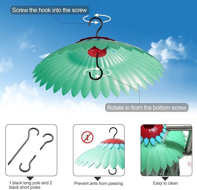 Beserie Squirrel Baffle for Hanging Bird Feeder Rain Cover for Outside Weather Guard Protect Feed from Sun Red Dome Attract Hummingbirds, Moat Proof, Easy to Clean-14inch Green