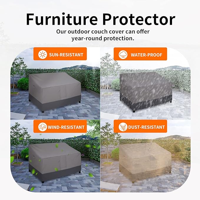 Easy-Going Waterproof Outdoor Loveseat, Heavy Duty 2-Seater Patio Couch, Windproof Outdoor Furniture with Air Vent (76W x 32.5D x 33H inch, Gray/Dark Gray)