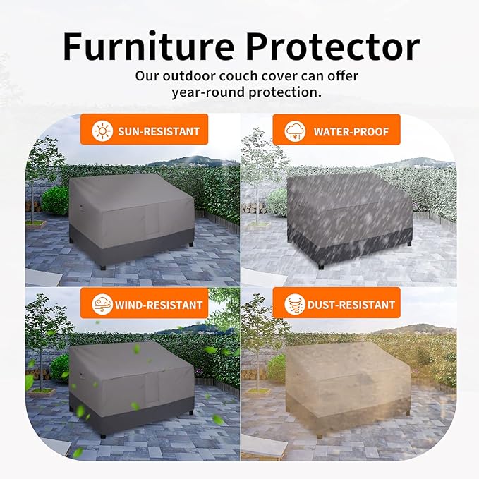 Easy-Going Waterproof Outdoor Loveseat Cover, Heavy Duty Deep 2-Seater Patio Couch, Windproof Furniture With Air Vent (76Wx40Dx33H inch, Gray/Dark Gray)
