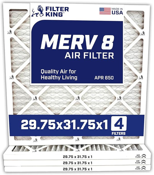 Filter King Air Filters 29.75x31.75x1 | 4-PACK | MERV 8 HVAC Pleated AC Furnace Filters | Air Purifier | Replacement Filters for Clean, Healthy & Fresh Environment | MADE IN USA