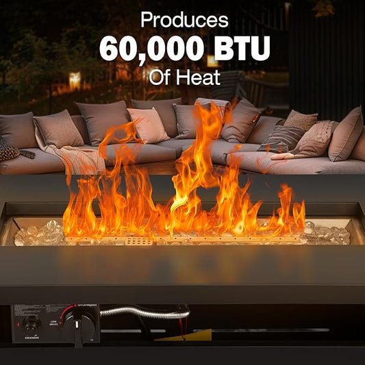 Hykolity 42 Inch Gas Fire Pit Table, 60,000 BTU Propane Pits for Outside with Steel Lid and Waterproof Cover, 2 in 1 Firepit Table Gatherings Parties on Patio Deck Garden Backyard, Black