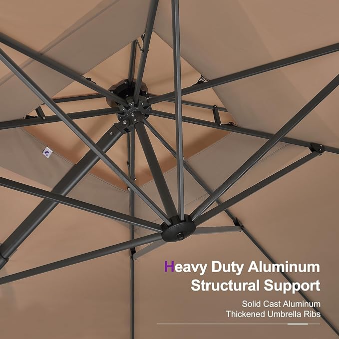 PURPLE LEAF 12ft Patio Umbrella with Base Large Outdoor Square Umbrella Deluxe Hanging Double Top Cantilever Offset Market Umbrella Windproof Garden Umbrella Taupe