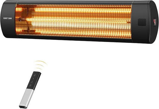 EAST OAK Electric Patio Heater | 1500W Wall Mounted Infrared Heater for Outdoor, Garage, Backyard, Restaurant | 24H Timer, IP65 Waterproof | 3 Heat Levels & Overheating Protection | Black