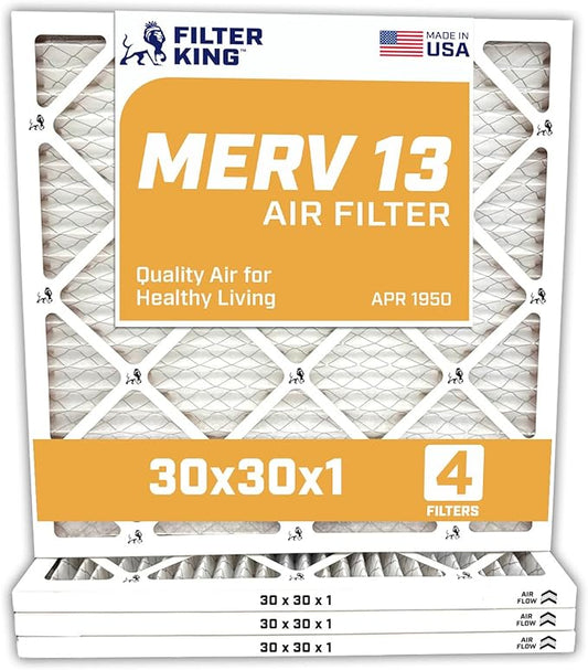 Filter King 30x30x1 Air Filter | 4-PACK | MERV 13 HVAC Pleated A/C Furnace Filter | MADE IN USA | Actual Size: 29.5 x 29.5 x .75"