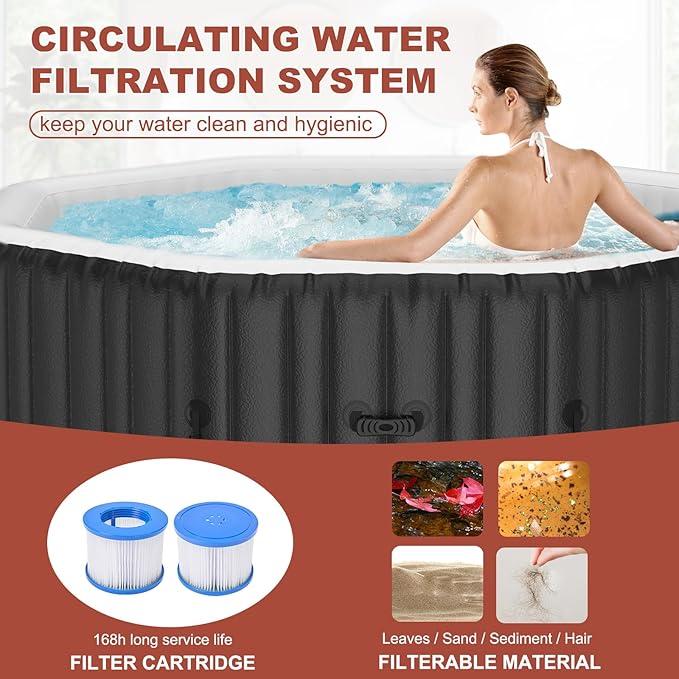 LILYPELLE 4-6 Person Inflatable Hot Tub, Large Octagonal Portable Hot Tub with 130 Bubble Jets, Outdoor Spa Bathtub Set Included Heater Pump, Filter and Insulated Cover, 77" X 77" X 25"