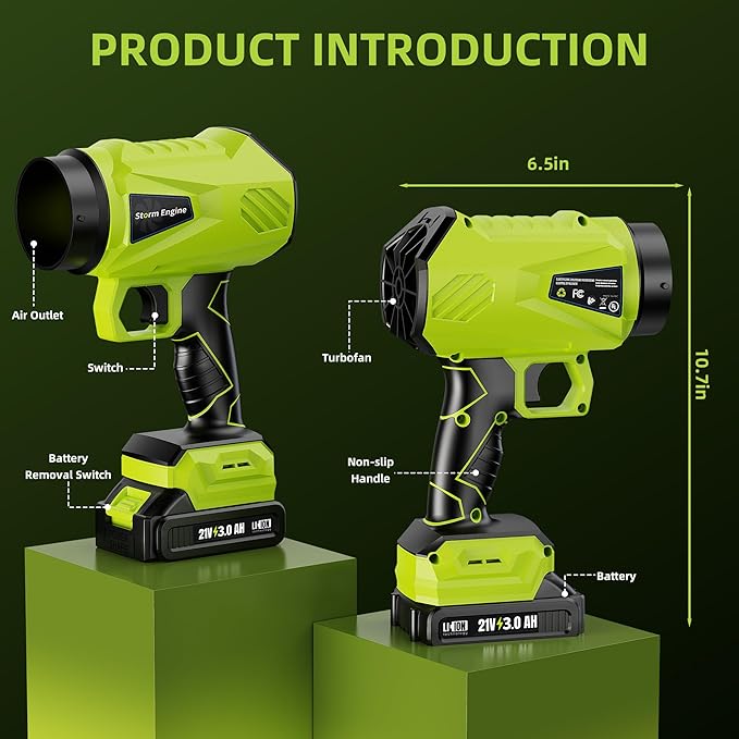RICIVI Cordless Leaf Blower, 2 x 21V 3000mAh Batteries, Lightweight & Adjustable Speed, 500W Power, 464 CFM, 50,000 RPM, Ideal for Yard & Garden Cleanup