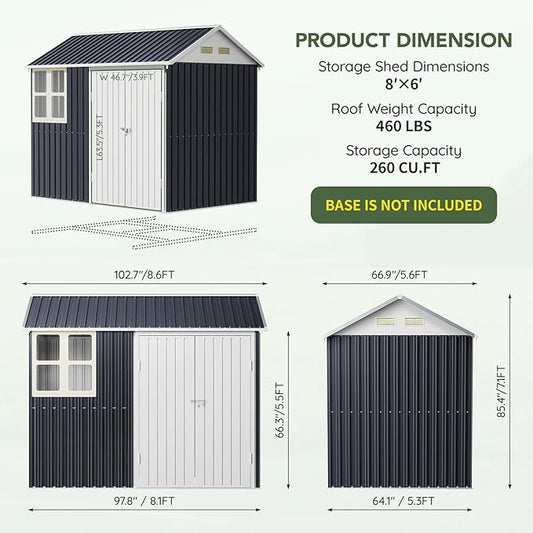 8x6 FT Outdoor Metal Storage Shed with Clear Window, Lockable Single Door, Weather-Resistant Garden Tool Shed for Backyard, Patio, and Lawn Equipment, Night Blue