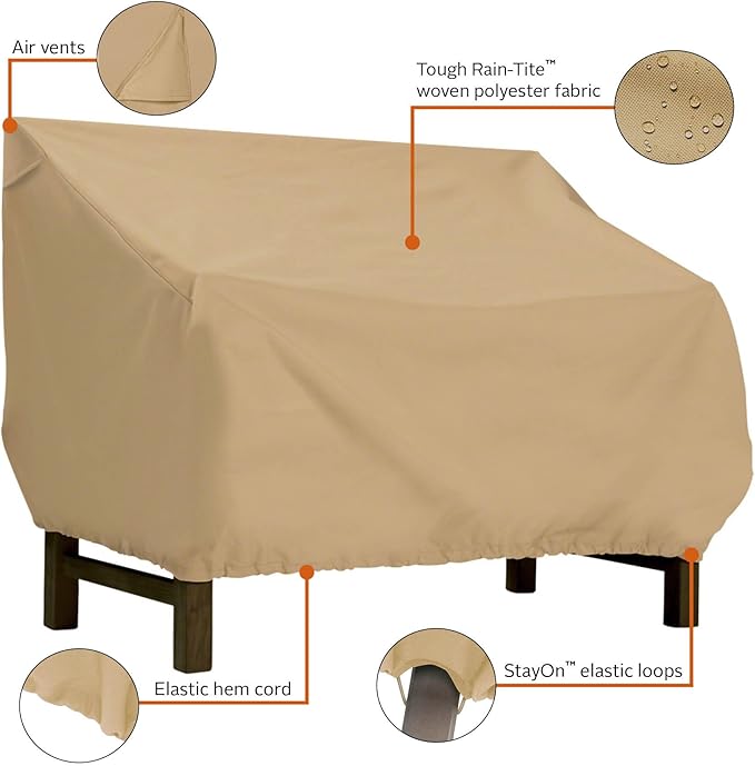 Classic Accessories Terrazzo Water-Resistant 58 Inch Patio Bench/Loveseat Cover, Outdoor Bench Cover