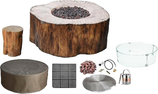 Elementi Lunar Bowl Cast Concrete Fire Table Bundle, Outdoor Fire Pit Fire TablePatio Furniture, Light Gray (Liquid Propane Gas)