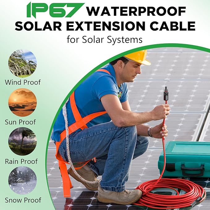 Oududianzi Solar Extension Cable 20Ft, Solar Wire 10AWG, Tinned Copper PV Cable 10Gauge, Solar Panel Cables with Waterproof Connectors for Home Boat RV Outdoor Camping Solar Panels