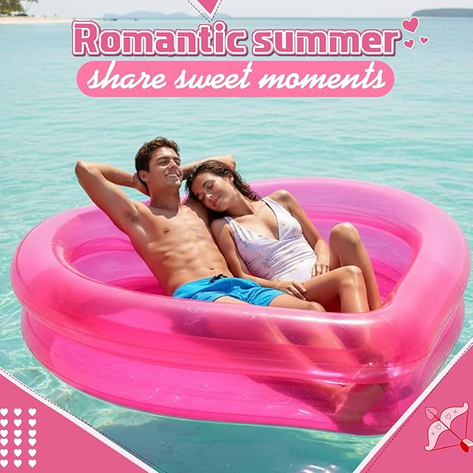 Skylety Giant Heart Inflatable Swimming Pool, Year-Round Fun for Ball Pits, Fits 2-3 Adults with Patches, Swimming Pools, a Summer Pool Party and The Beach Date Night(Pink)