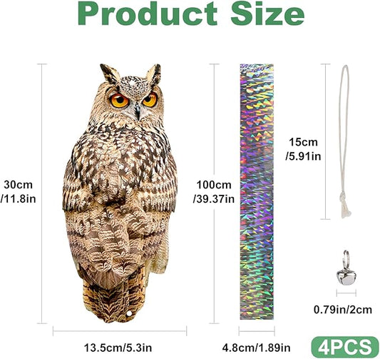 4PCS Reflective Hanging Ow Scarer Devices Owl Hanging Decoration Woodpecker Control Device with Reflective Tape for Garden Patio Windows Farm