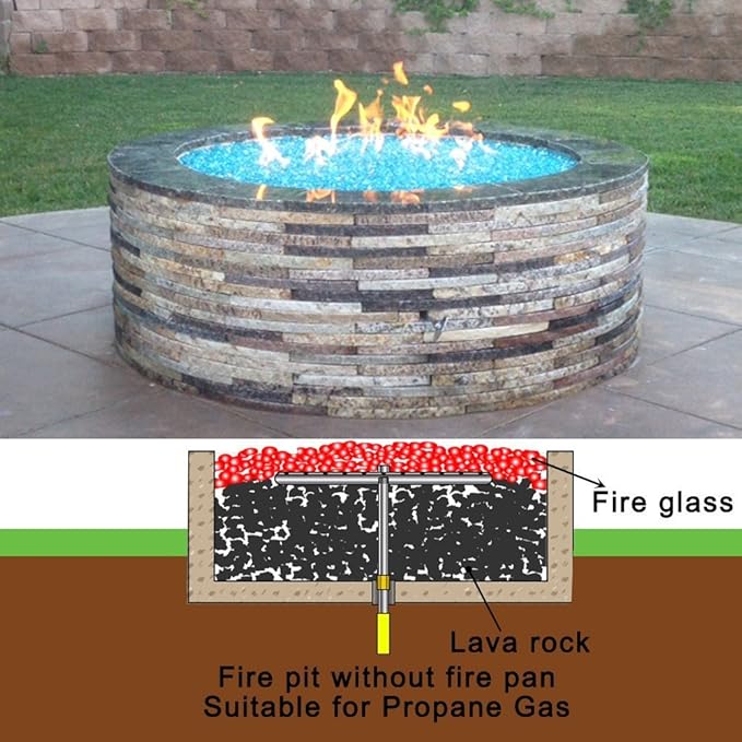 Stanbroil Natural Gas Fire Pit Burner Ring Installation Kit, Black Steel, 24-inch