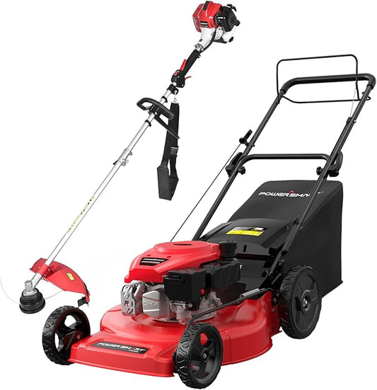 PowerSmart 22 in. 170cc RWD Self Propelled Gas Lawn Mower & 16-Inch 25.4cc String Trimmer/Edger with 10-Inch Brush Cutter