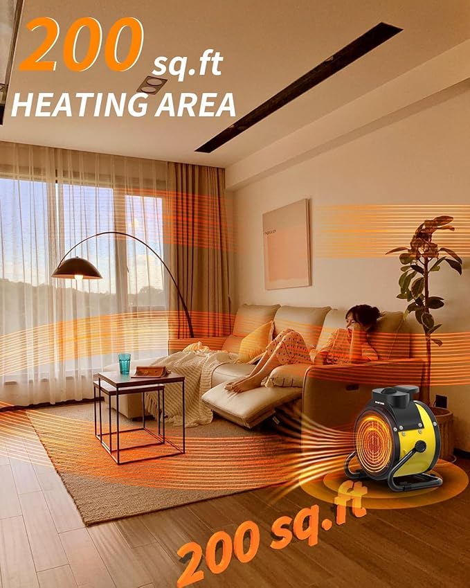 Buyplus Electric Space Heater - Outdoor Heater with Super Long Cord, Overheat Protection, Heaters Heat Up in 2 Seconds, 3 Modes, Small Fan Heater Tent Ceramic Space Heater for Patio, Amber