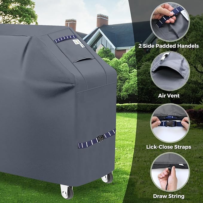Kiafmol Grill Cover for Outdoor Grill 600D Heavy Duty 59Inch Waterproof,UV & Fade Resistant,BBQ Cover with Adjustable Straps,BBQ Grill Cover for Weber,Blackstone,Charbroil etc,Grey
